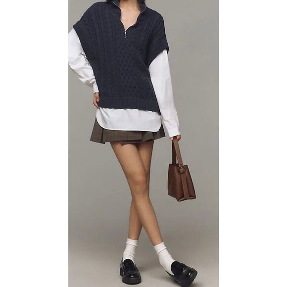 PILCRO Chunky Cable-Knit Twofer Sweater - Blue size XL - Picture 11 of 11